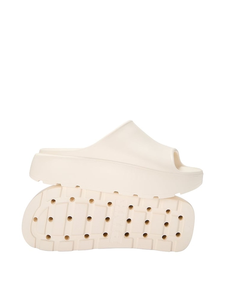 Victoria's Secret PINK White Shell Platform Slide Sandals - Image 2 of 2 Victoria's Secret PINK White Shell Platform Slide Sandals - Image 2 of 2