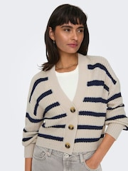 ONLY Natural Striped Long Sleeve Cardigan - Image 1 of 6