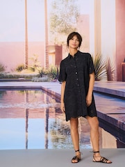 ONLY Black Broderie Anglais Shirt Dress - Image 1 of 3