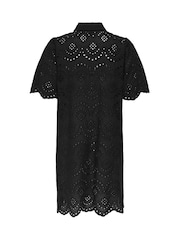 ONLY Black Broderie Anglais Shirt Dress - Image 3 of 3
