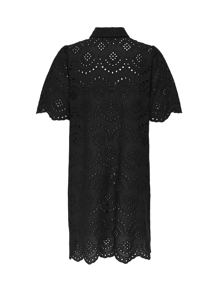 ONLY Black Broderie Anglais Shirt Dress - Image 3 of 3 ONLY Black Broderie Anglais Shirt Dress - Image 3 of 3