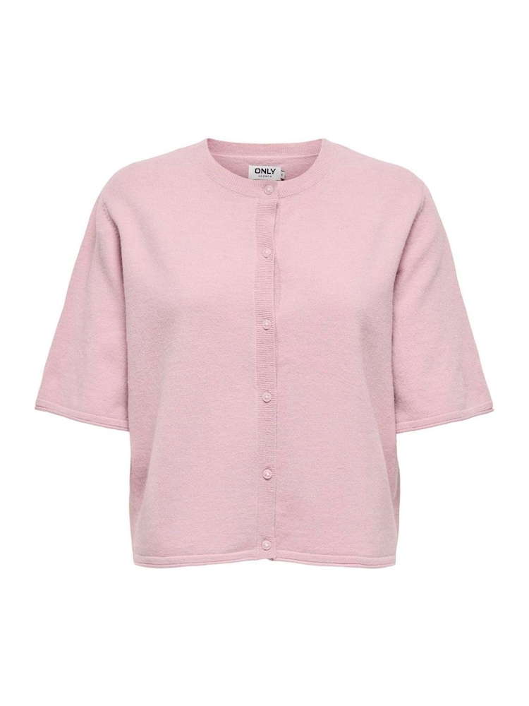 Розовый - ONLY Round Neck Short Sleeve Cardigan - Изображение 1 из 2