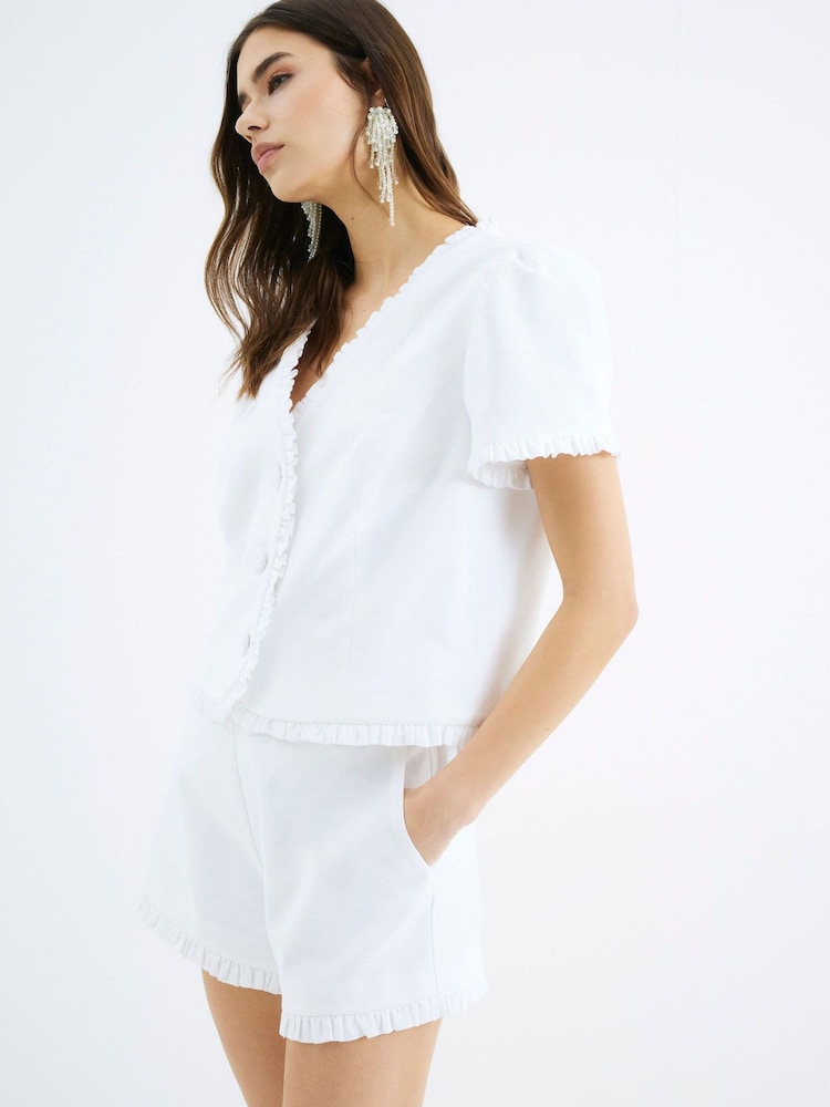 River Island White Frill Tailored Shorts - Image 4 of 4 River Island White Frill Tailored Shorts - Image 4 of 4