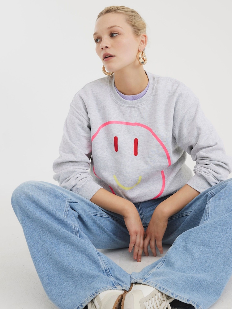 River Island Grey Smiley Face Sweatshirt - Image 3 of 4