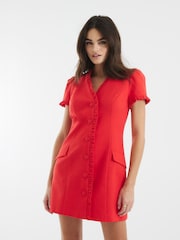 River Island Red Frill Linen Tailored Dress - Image 1 of 4