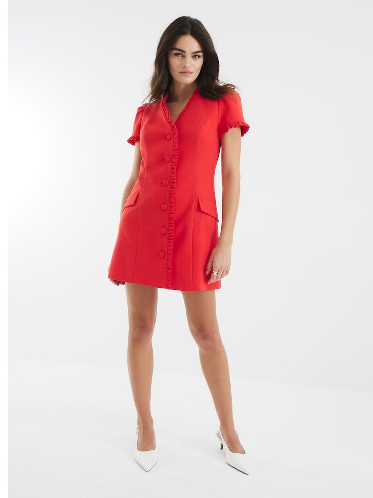 River Island Red Frill Linen Tailored Dress - Image 2 of 4 River Island Red Frill Linen Tailored Dress - Image 2 of 4