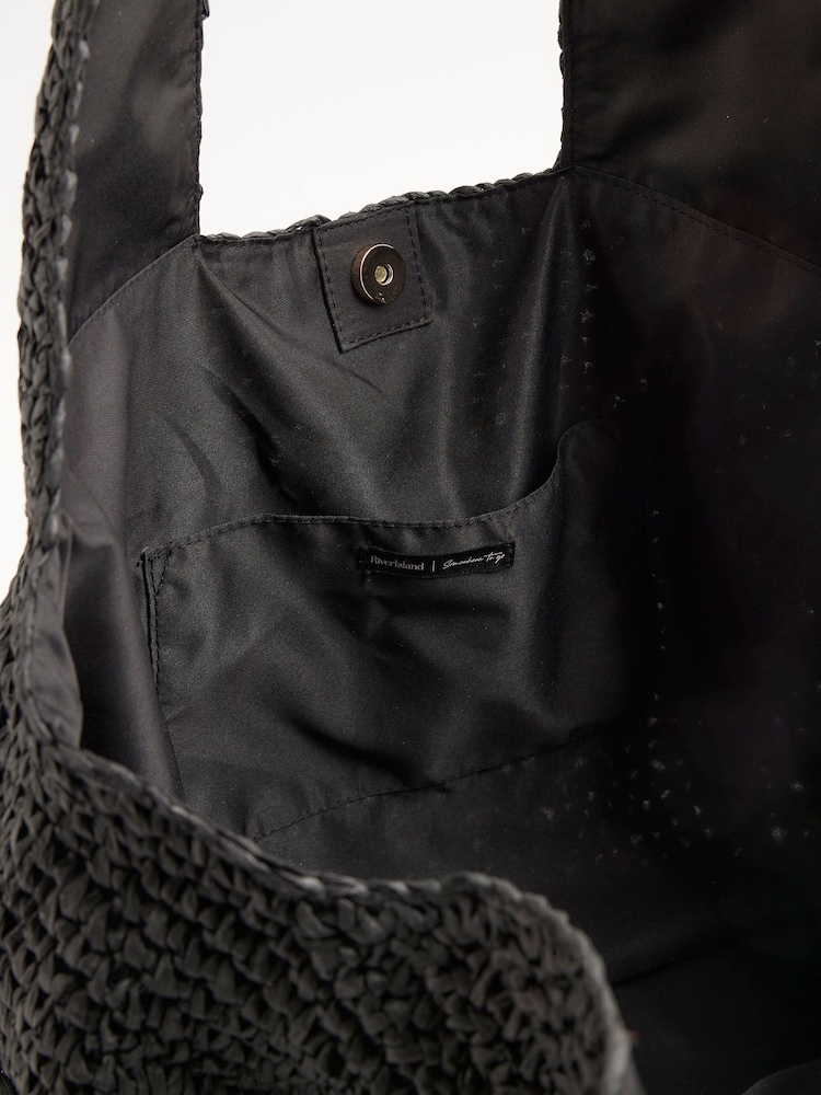 River Island Black Raffia Shopper Bag - Image 5 of 5 River Island Black Raffia Shopper Bag - Image 5 of 5
