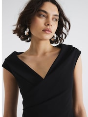 River Island Black Asymetric Wrap Midi Dress - Image 3 of 4