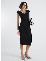 River Island Black Asymetric Wrap Midi Dress - Image 4 of 4