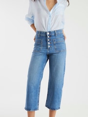River Island Blue Wide Fit High Rise Pocket Front Cropped Jeans - Image 1 of 4