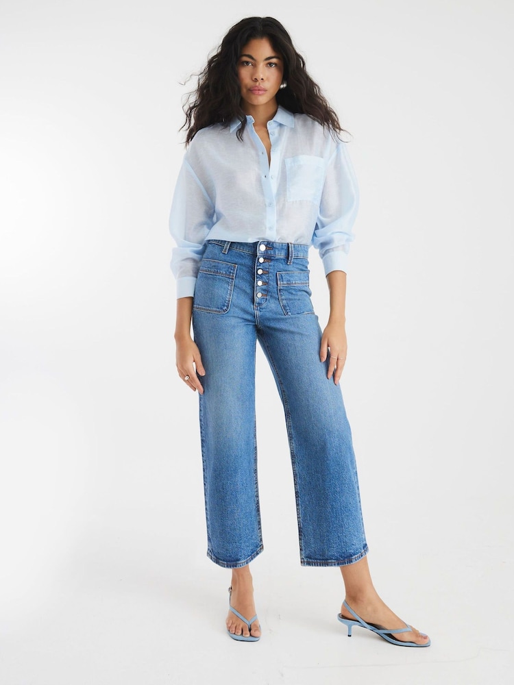 River Island Blue Wide Fit High Rise Pocket Front Cropped Jeans - Image 2 of 4 River Island Blue Wide Fit High Rise Pocket Front Cropped Jeans - Image 2 of 4