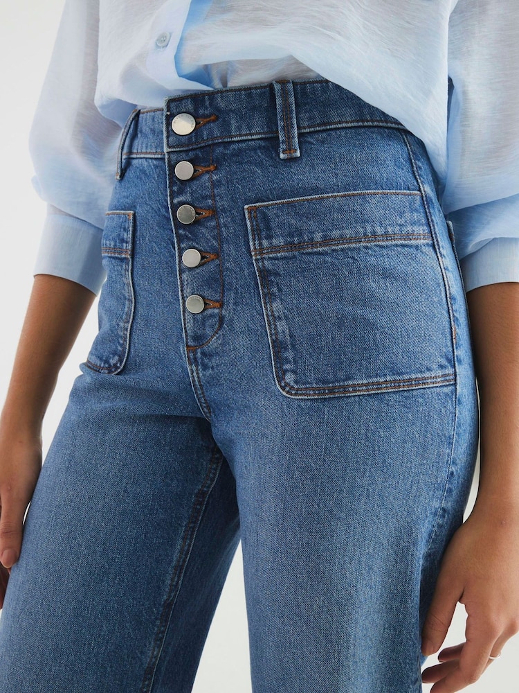 River Island Blue Wide Fit High Rise Pocket Front Cropped Jeans - Image 4 of 4 River Island Blue Wide Fit High Rise Pocket Front Cropped Jeans - Image 4 of 4