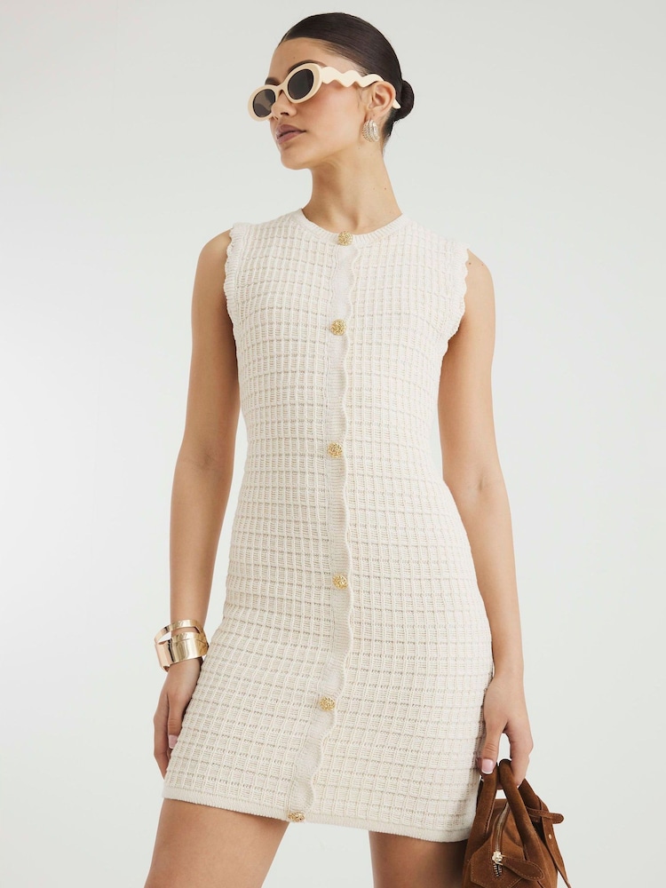 River Island Cream Stitch Knit Mini Dress - Image 1 of 4 River Island Cream Stitch Knit Mini Dress - Image 1 of 4