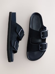 Navy Suede Forever Comfort® Premium Double Strap Footbed Sandals - Image 1 of 5