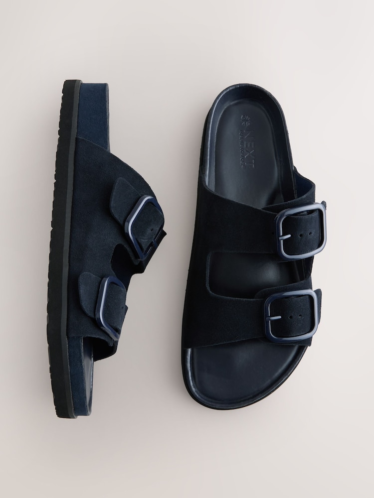 Navy Suede Forever Comfort® Premium Double Strap Footbed Sandals - Image 1 of 5