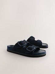 Navy Suede Forever Comfort® Premium Double Strap Footbed Sandals - Image 2 of 5