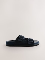 Navy Suede Forever Comfort® Premium Double Strap Footbed Sandals - Image 3 of 5
