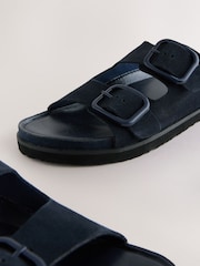 Navy Suede Forever Comfort® Premium Double Strap Footbed Sandals - Image 4 of 5