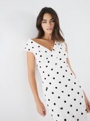 River Island Cream Polka Dot Asymetric Wrap Midi Dress - Image 1 of 4