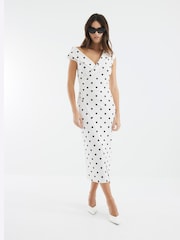 River Island Cream Polka Dot Asymetric Wrap Midi Dress - Image 2 of 4