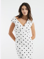 River Island Cream Polka Dot Asymetric Wrap Midi Dress - Image 4 of 4