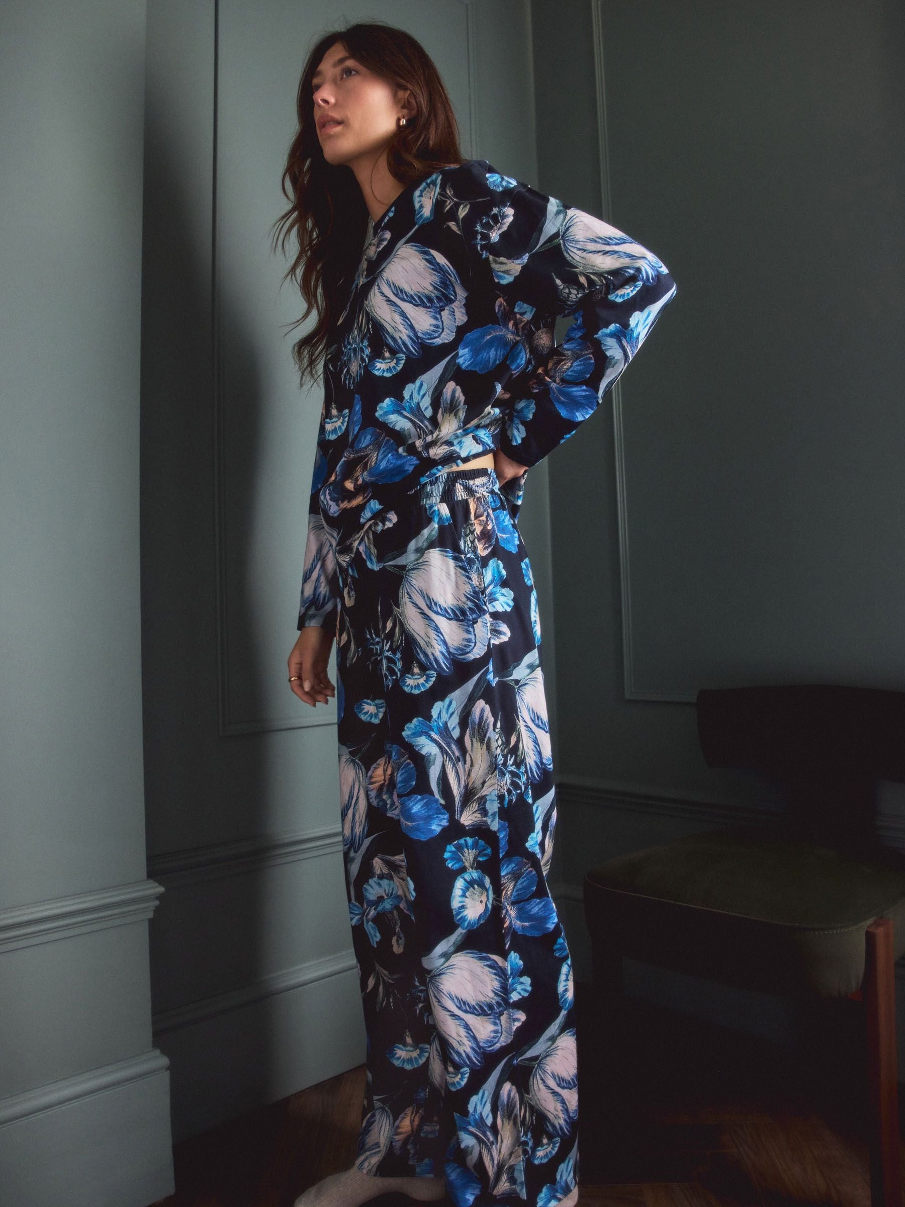 Blue Floral Kew Collection Long Sleeve Pyjamas