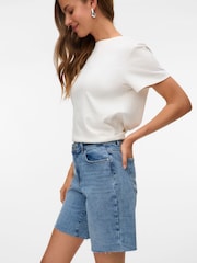 VERO MODA Blue High Waisted Denim Shorts - Image 4 of 7