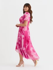 Scarlett & Jo Pink Tilly  Wine Rose Print Angel Sleeve Sweetheart Dress - Image 3 of 5