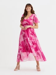 Scarlett & Jo Pink Tilly  Wine Rose Print Angel Sleeve Sweetheart Dress - Image 4 of 5