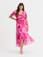Scarlett & Jo Pink Tilly  Wine Rose Print Angel Sleeve Sweetheart Dress - Image 5 of 5