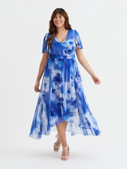 Scarlett & Jo Blue Tilly  Wine Rose Print Angel Sleeve Sweetheart Dress - Image 1 of 4