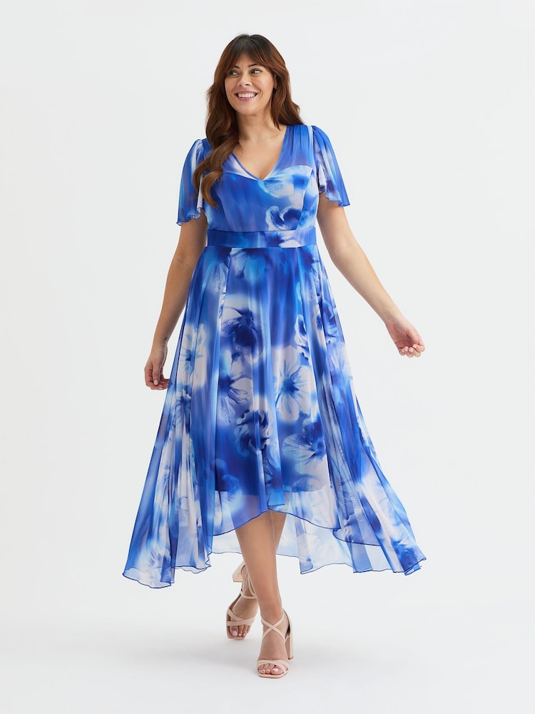 Azul - Scarlett & Jo Tilly Wine Rose Print Angel Sleeve Sweetheart Dress - Imagen 1 de 4 Azul - Scarlett & Jo Tilly Wine Rose Print Angel Sleeve Sweetheart Dress - Imagen 1 de 4