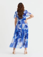 Scarlett & Jo Blue Tilly  Wine Rose Print Angel Sleeve Sweetheart Dress - Image 4 of 4