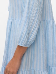 VERO MODA Blue Striped Tiered Short Tie Neck Dress - Image 4 of 5