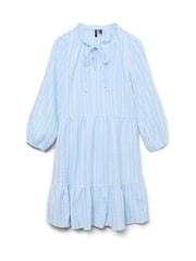 VERO MODA Blue Striped Tiered Short Tie Neck Dress - Image 5 of 5