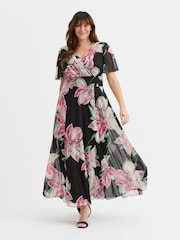 Scarlett & Jo Black/Pink Flower Isabelle Float Sleeve Maxi Dress - Image 1 of 4