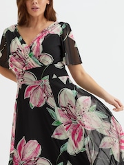 Scarlett & Jo Black/Pink Flower Isabelle Float Sleeve Maxi Dress - Image 2 of 4