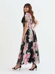 Scarlett & Jo Black/Pink Flower Isabelle Float Sleeve Maxi Dress - Image 3 of 4