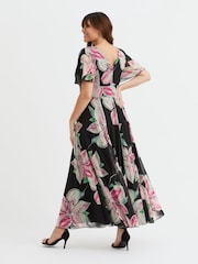 Scarlett & Jo Black/Pink Flower Isabelle Float Sleeve Maxi Dress - Image 4 of 4
