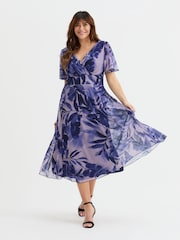 Scarlett & Jo Purple Victoria Angel Sleeve Mesh Midi long Dress - Image 1 of 4