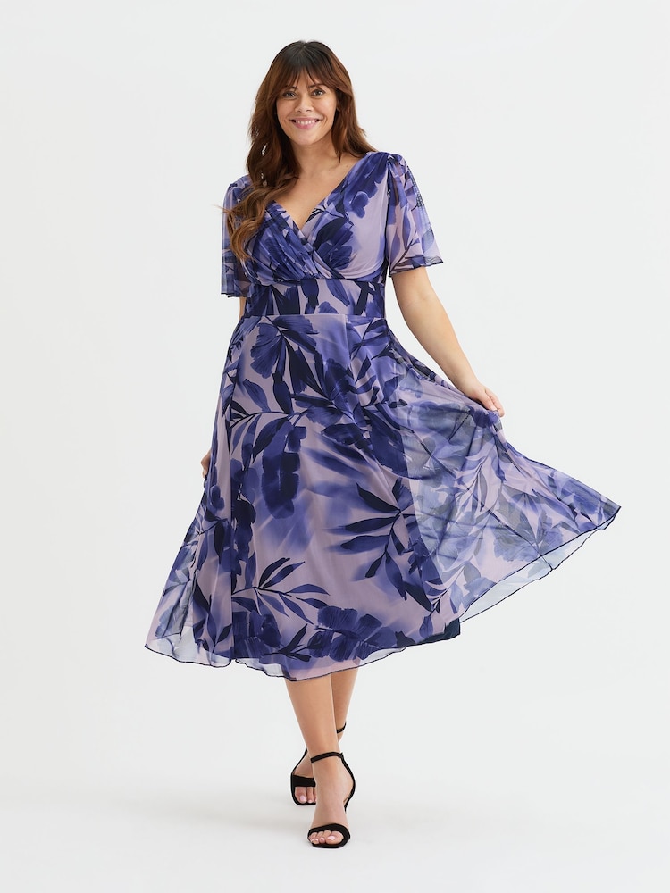 Scarlett & Jo Purple Victoria Angel Sleeve Mesh Midi long Dress - Image 1 of 4