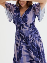 Scarlett & Jo Purple Victoria Angel Sleeve Mesh Midi long Dress - Image 2 of 4