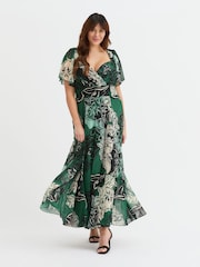 Scarlett & Jo Green Kemi Mulberry Cream Print Bolero Wrap Bodice Maxi Gown - Image 1 of 4