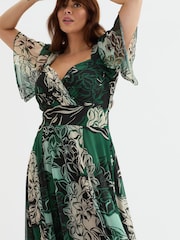 Scarlett & Jo Green Kemi Mulberry Cream Print Bolero Wrap Bodice Maxi Gown - Image 2 of 4