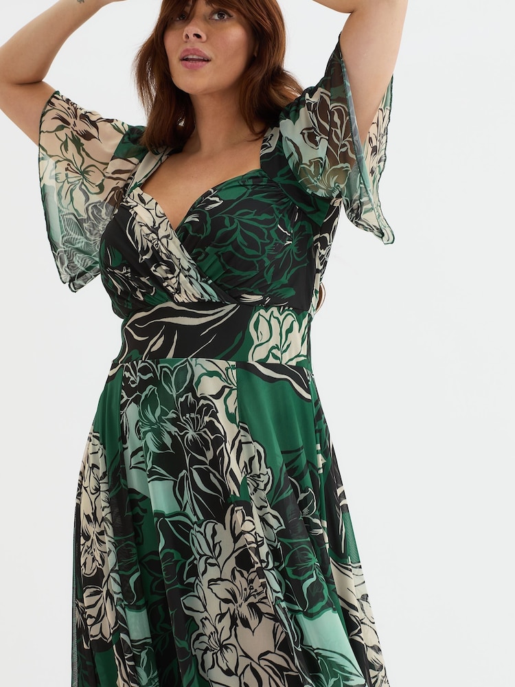 Scarlett & Jo Green Kemi Mulberry Cream Print Bolero Wrap Bodice Maxi Gown - Image 2 of 4