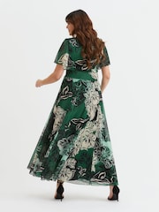 Scarlett & Jo Green Kemi Mulberry Cream Print Bolero Wrap Bodice Maxi Gown - Image 4 of 4