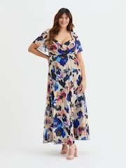 Scarlett & Jo Blue Kemi Bolero Wrap Bodice Mesh Maxi Gown - Image 1 of 4