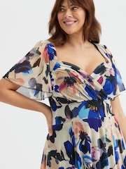 Scarlett & Jo Blue Kemi Bolero Wrap Bodice Mesh Maxi Gown - Image 2 of 4