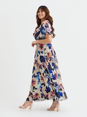Scarlett & Jo Blue Kemi Bolero Wrap Bodice Mesh Maxi Gown - Image 3 of 4
