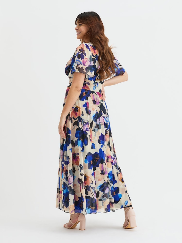 Scarlett & Jo Blue Kemi Bolero Wrap Bodice Mesh Maxi Gown - Image 4 of 4